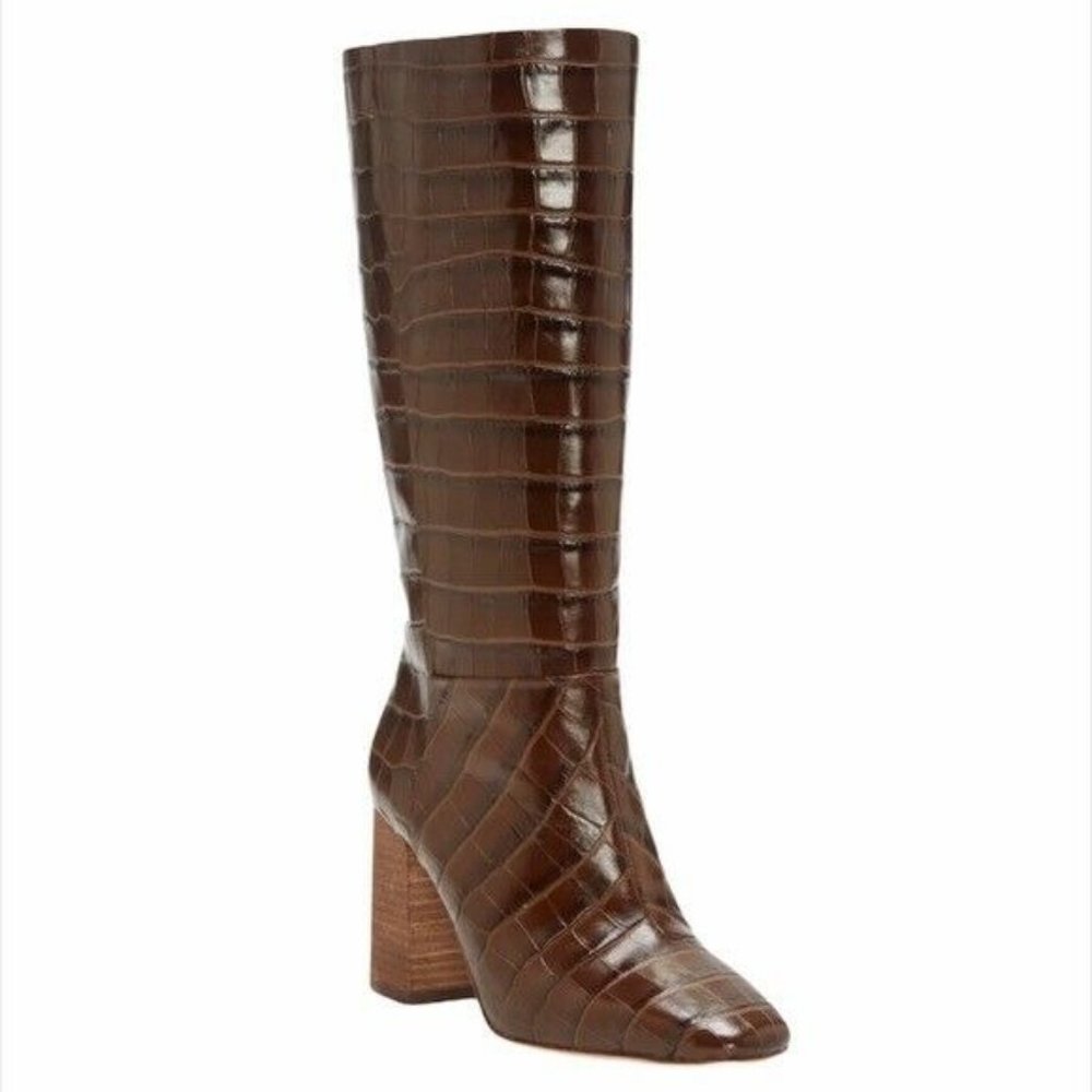 Vince Camuto Risy Knee High Boots Croc 9.5 Brown